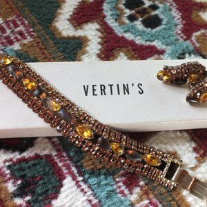 Vintage Bracelet and Earrings in Amber, Brown, Gold Tones